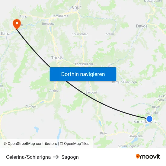 Celerina/Schlarigna to Sagogn map