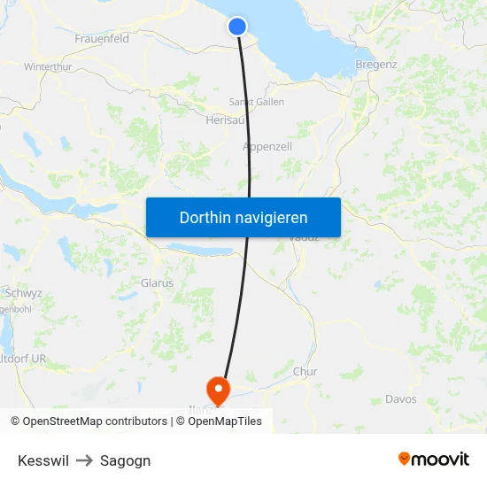 Kesswil to Sagogn map