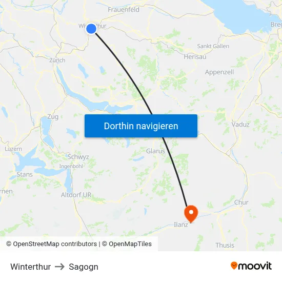Winterthur to Sagogn map