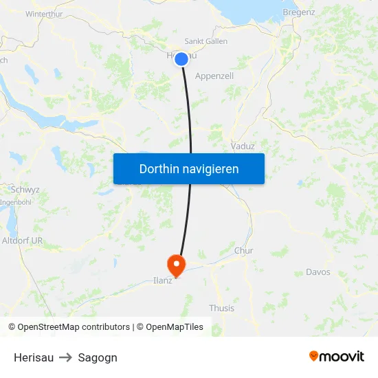 Herisau to Sagogn map