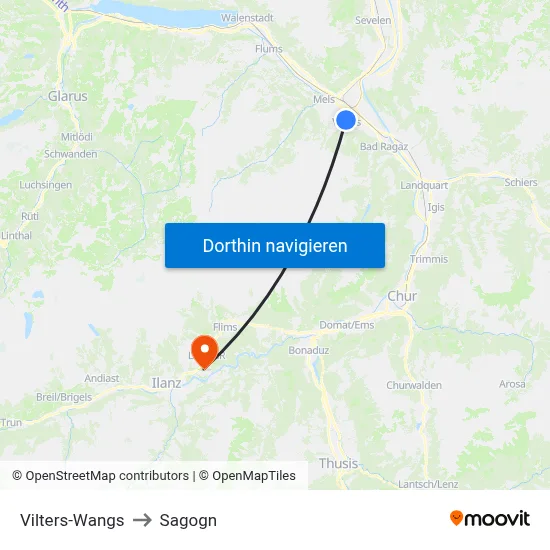 Vilters-Wangs to Sagogn map