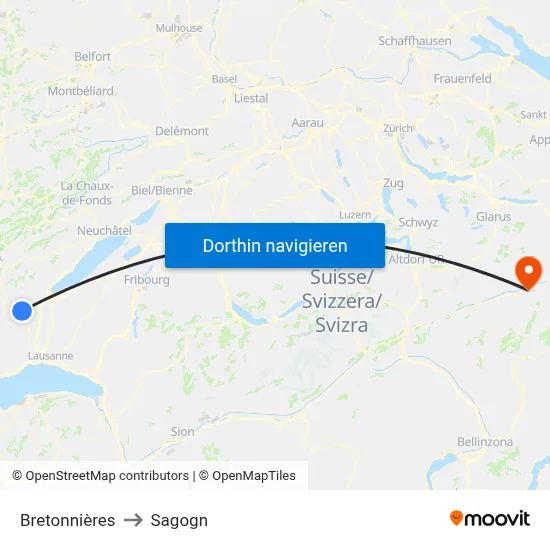 Bretonnières to Sagogn map