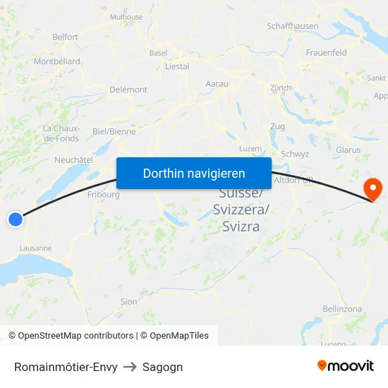 Romainmôtier-Envy to Sagogn map