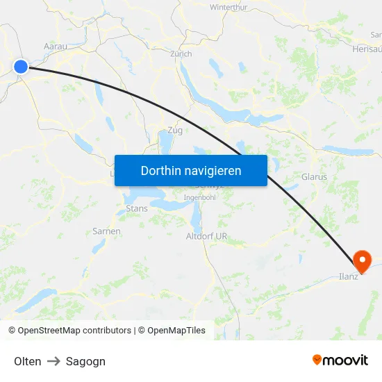 Olten to Sagogn map
