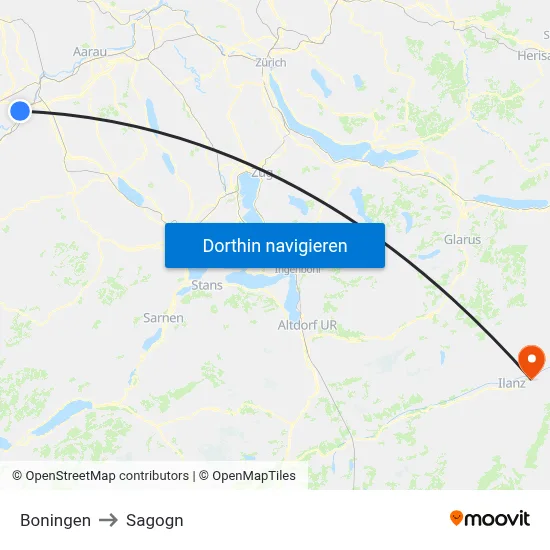 Boningen to Sagogn map