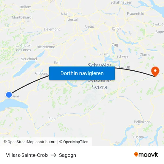 Villars-Sainte-Croix to Sagogn map