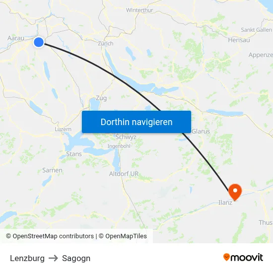 Lenzburg to Sagogn map