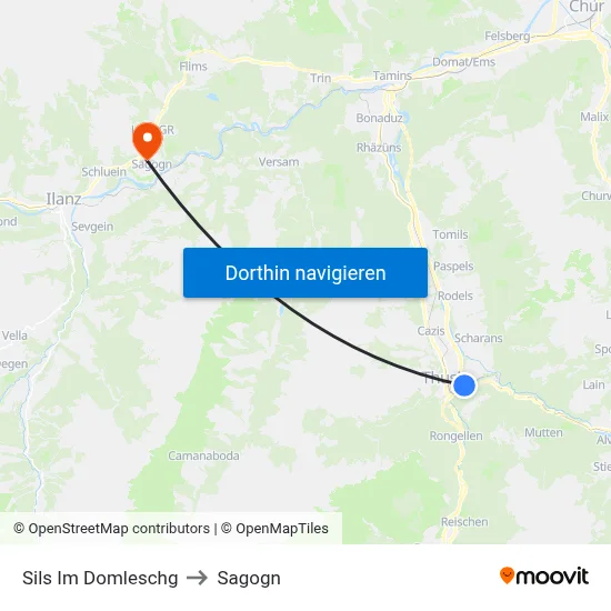 Sils Im Domleschg to Sagogn map