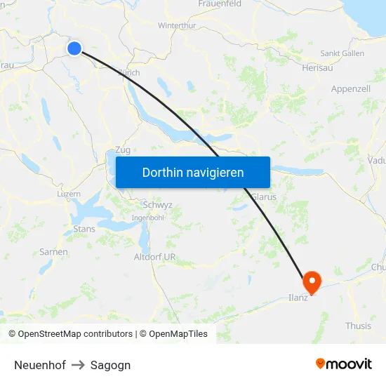 Neuenhof to Sagogn map