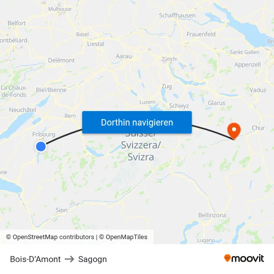 Bois-D’Amont to Sagogn map