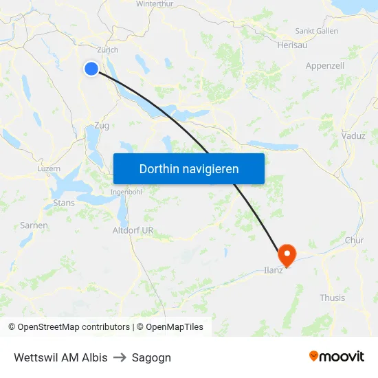 Wettswil AM Albis to Sagogn map