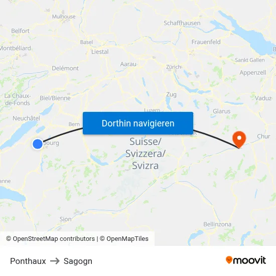 Ponthaux to Sagogn map