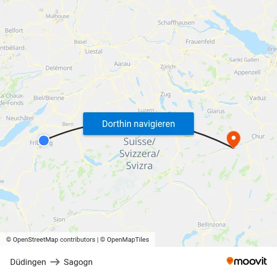 Düdingen to Sagogn map