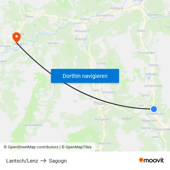 Lantsch/Lenz to Sagogn map