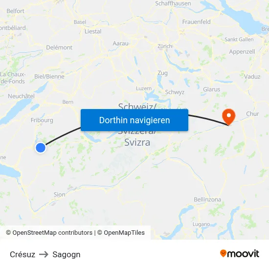 Crésuz to Sagogn map