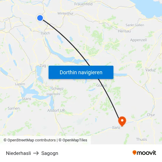 Niederhasli to Sagogn map