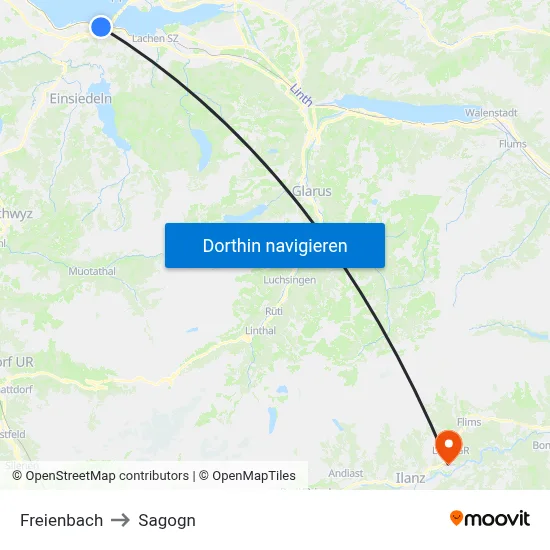 Freienbach to Sagogn map