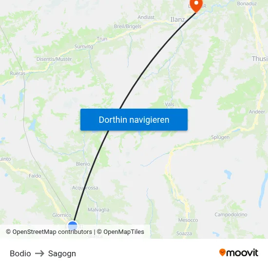 Bodio to Sagogn map
