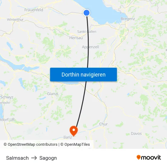 Salmsach to Sagogn map