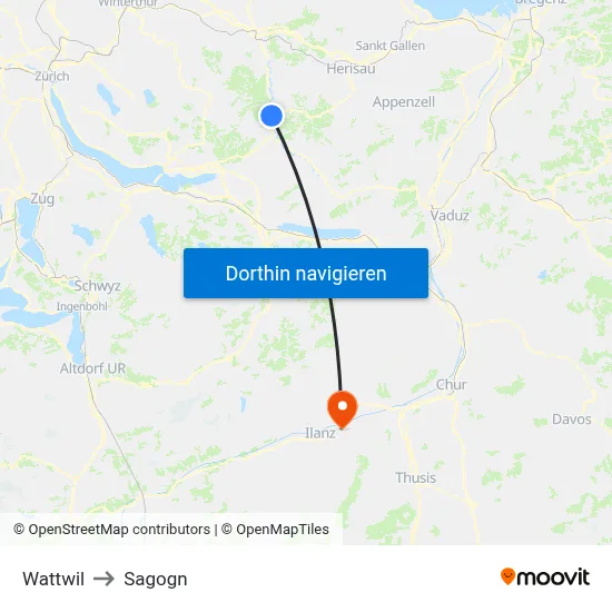 Wattwil to Sagogn map
