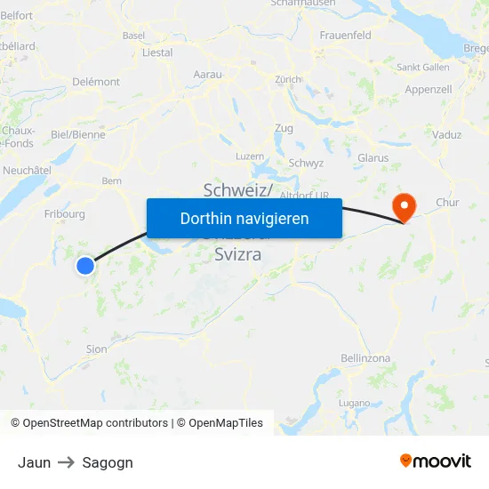 Jaun to Sagogn map