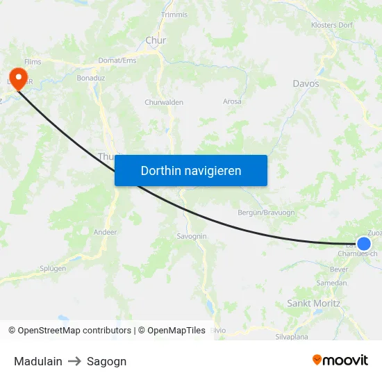 Madulain to Sagogn map