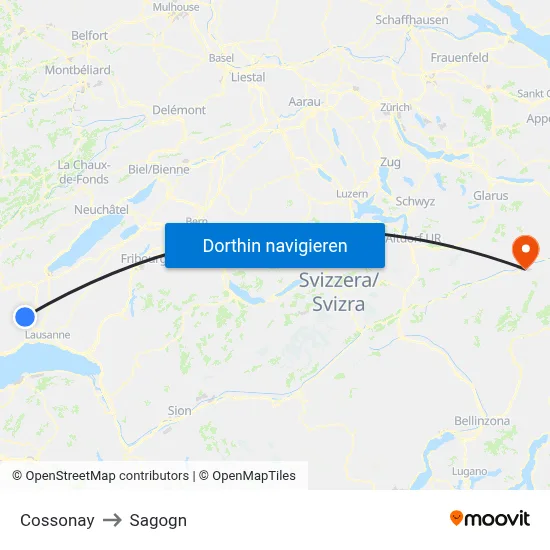Cossonay to Sagogn map