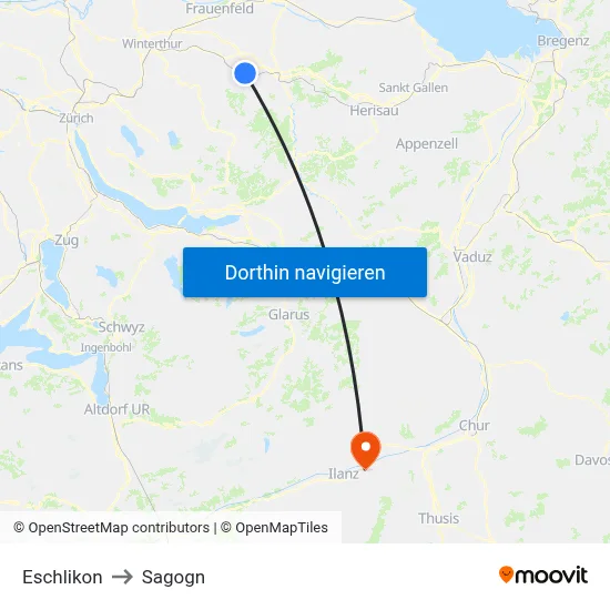Eschlikon to Sagogn map