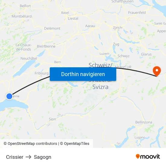 Crissier to Sagogn map