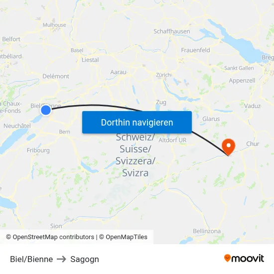 Biel/Bienne to Sagogn map