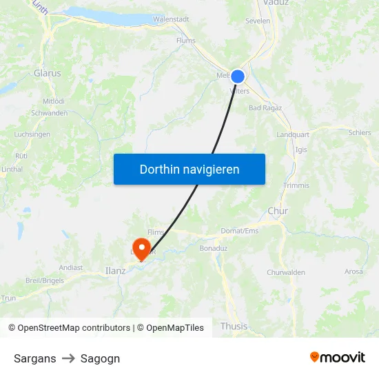 Sargans to Sagogn map