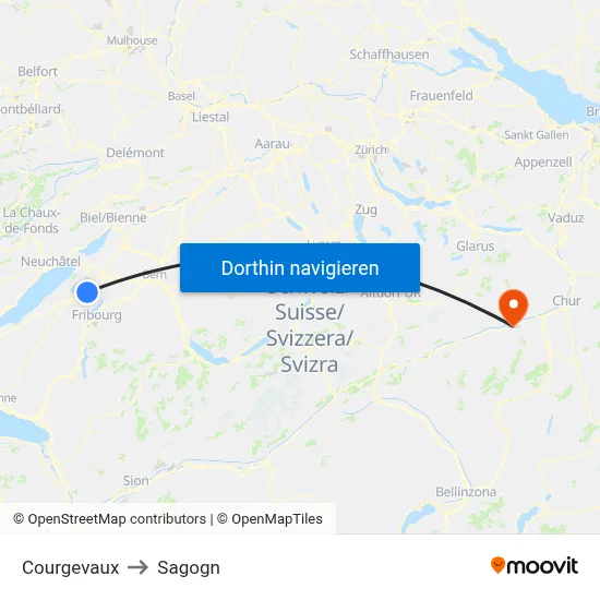 Courgevaux to Sagogn map