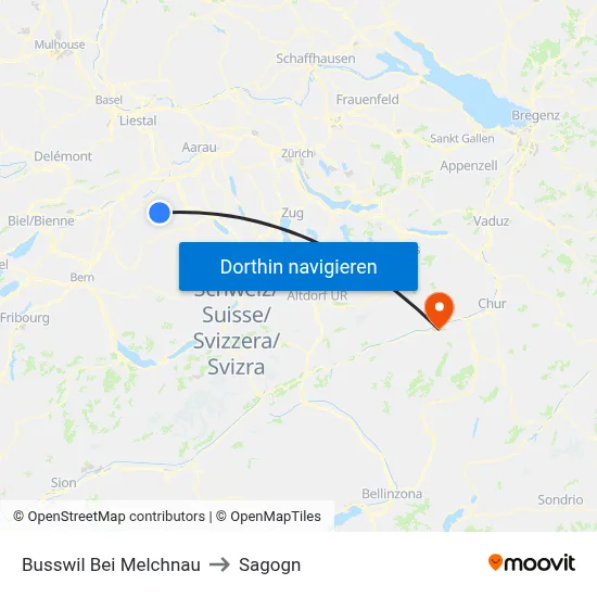 Busswil Bei Melchnau to Sagogn map