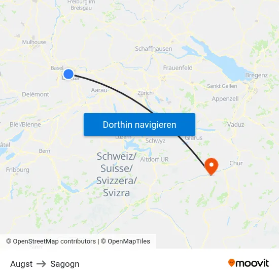 Augst to Sagogn map