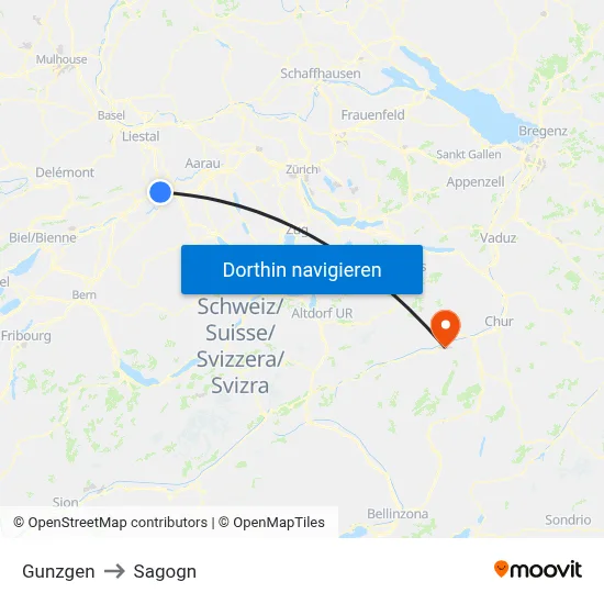 Gunzgen to Sagogn map