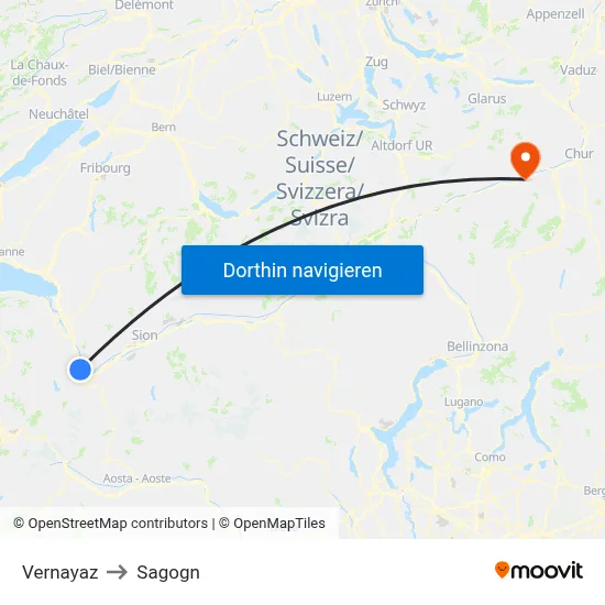 Vernayaz to Sagogn map