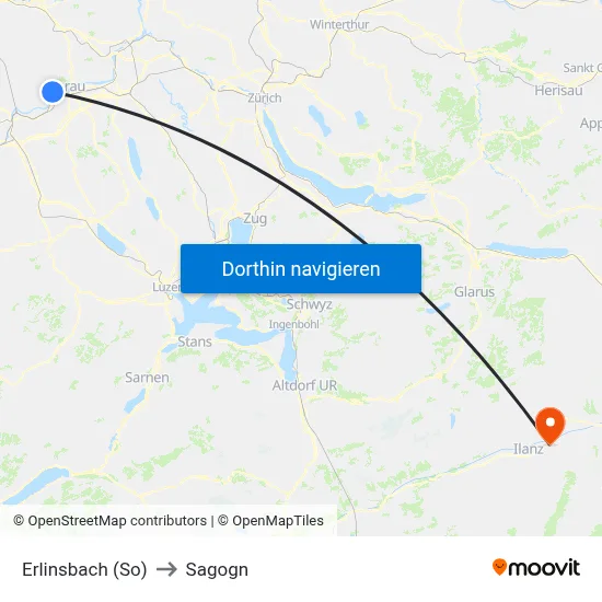 Erlinsbach (So) to Sagogn map