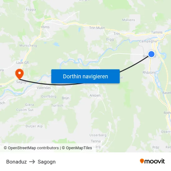 Bonaduz to Sagogn map