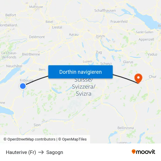Hauterive (Fr) to Sagogn map