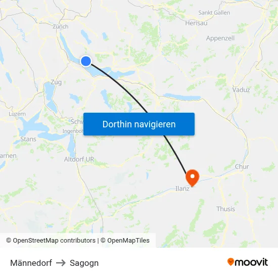 Männedorf to Sagogn map