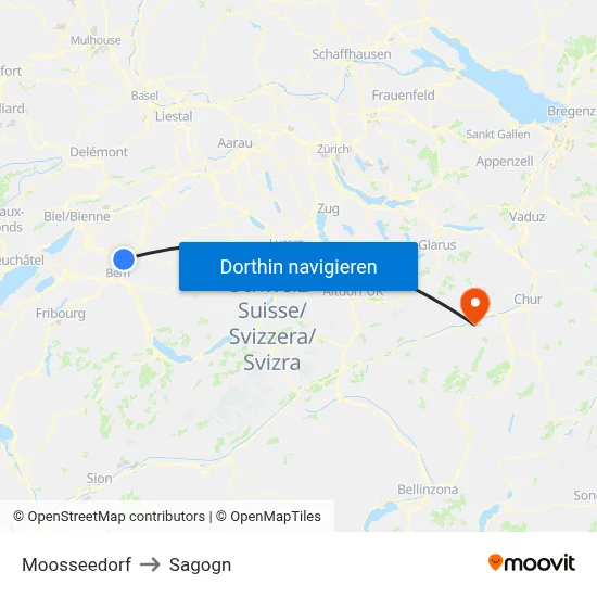 Moosseedorf to Sagogn map