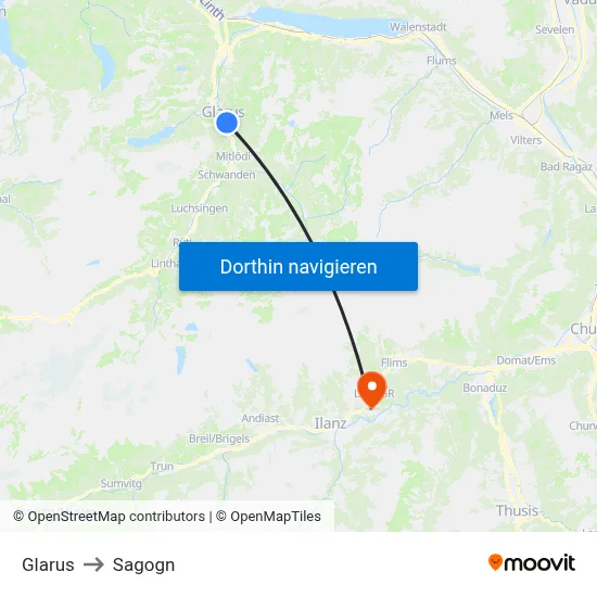 Glarus to Sagogn map