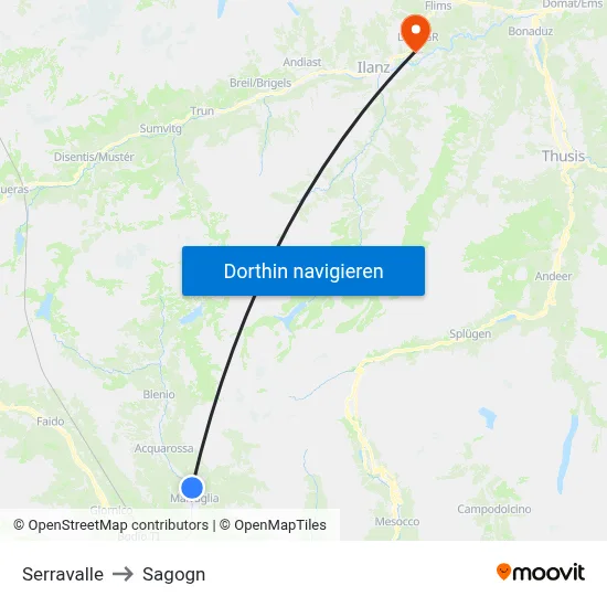 Serravalle to Sagogn map