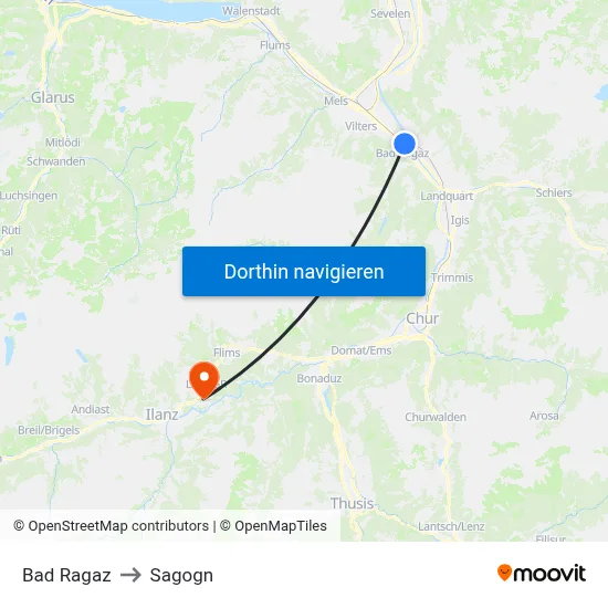 Bad Ragaz to Sagogn map