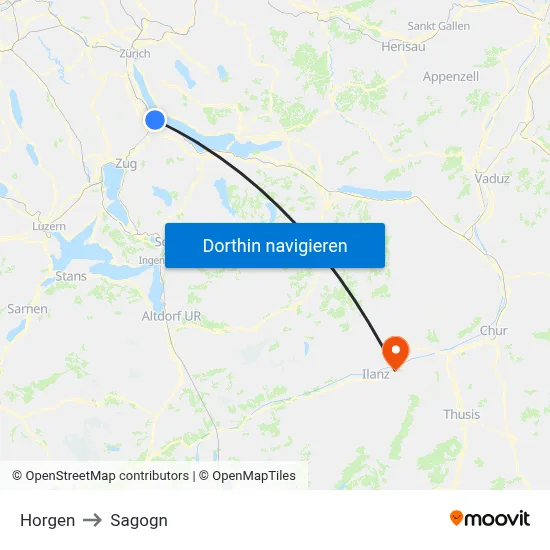 Horgen to Sagogn map