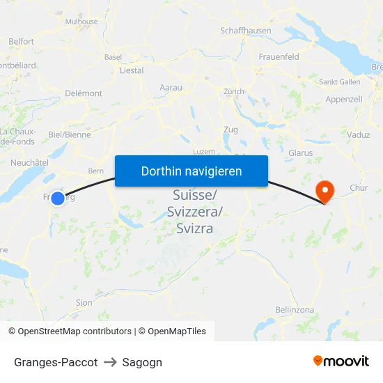Granges-Paccot to Sagogn map
