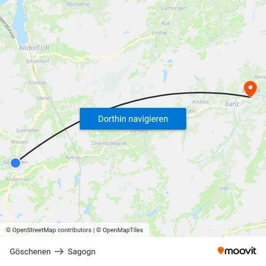 Göschenen to Sagogn map