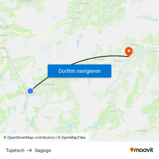Tujetsch to Sagogn map