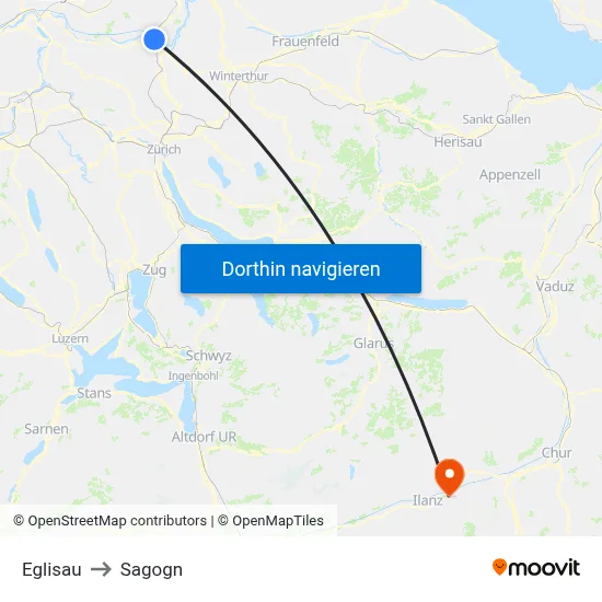 Eglisau to Sagogn map