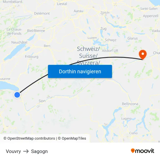 Vouvry to Sagogn map